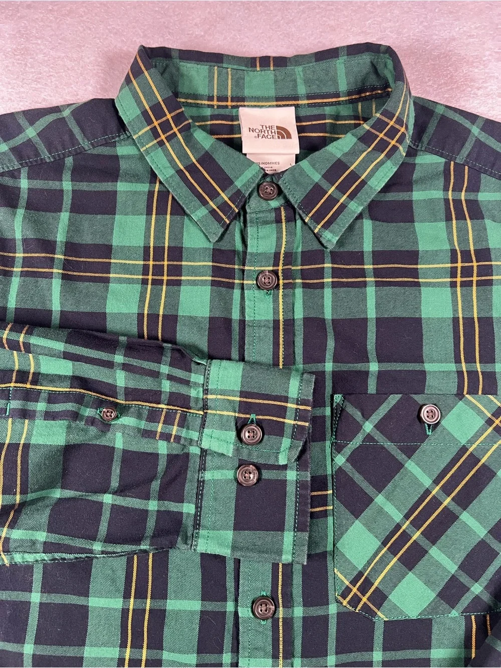 The North Face Mens Green Navy Plaid Button Down Shirt Outdoor Gorpcore Casual